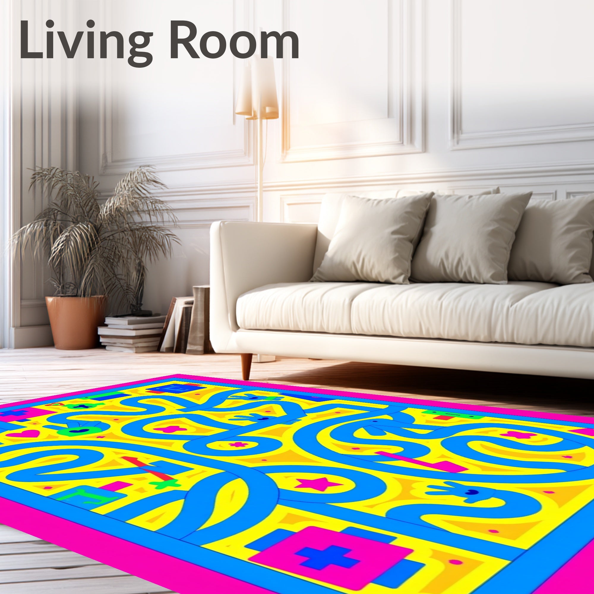 Vibrant Blue Heart Pink Maze Rug