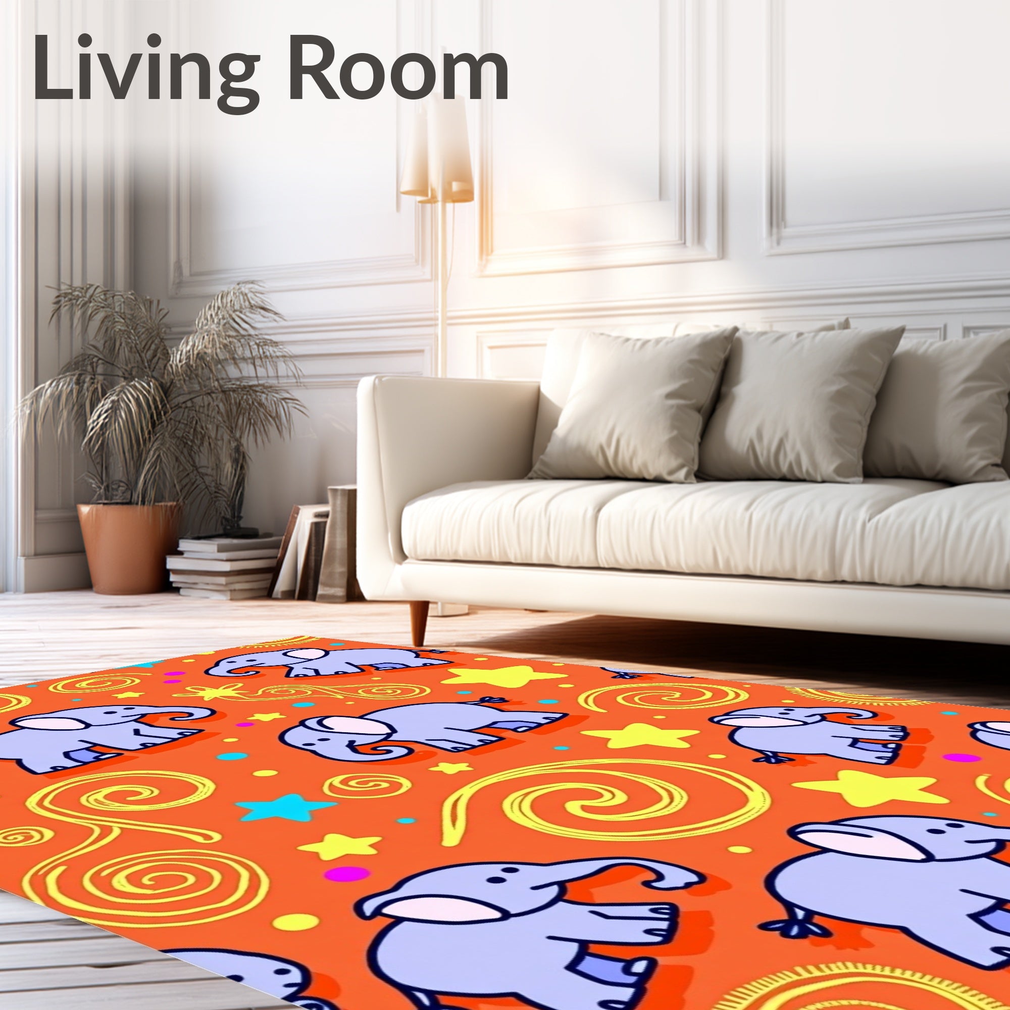 Orange Elephant Swirl Star Play Rug