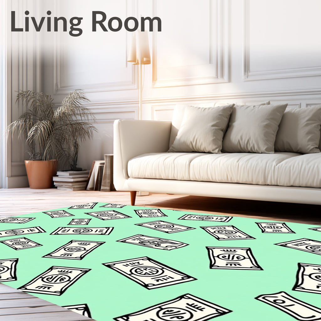 Mint Green Cartoon Money Bills Rug