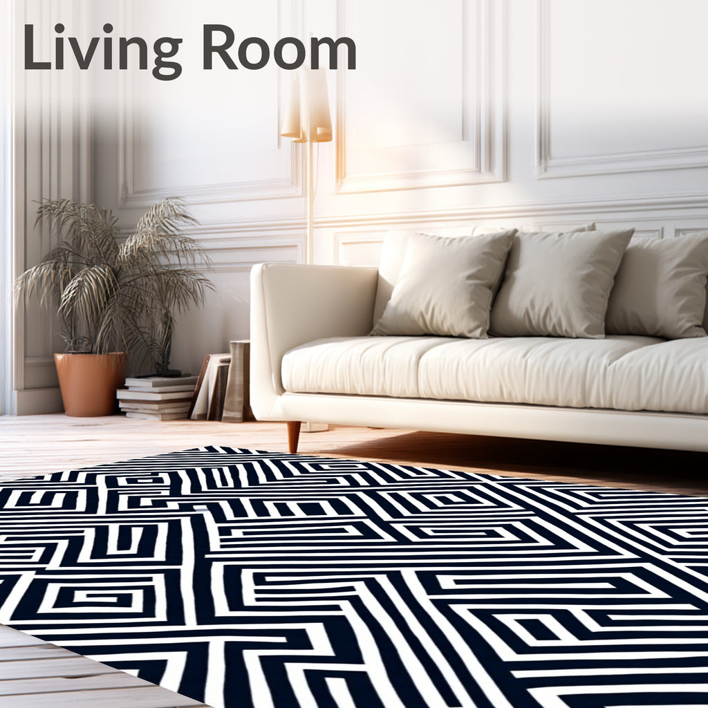 Retro Black White Geometric Maze Rug