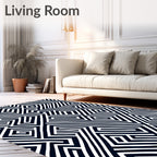Retro Black White Geometric Maze Rug