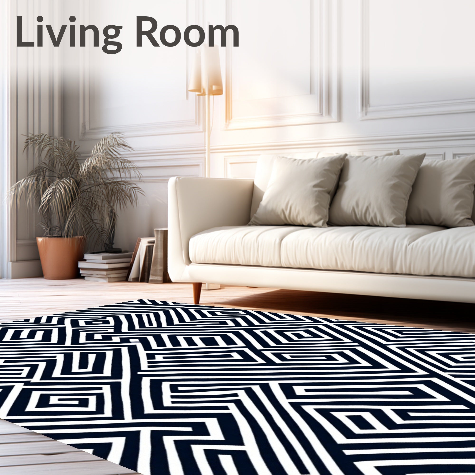Retro Black White Geometric Maze Rug