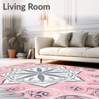 Pink Gray Mandala Floral Art Rug