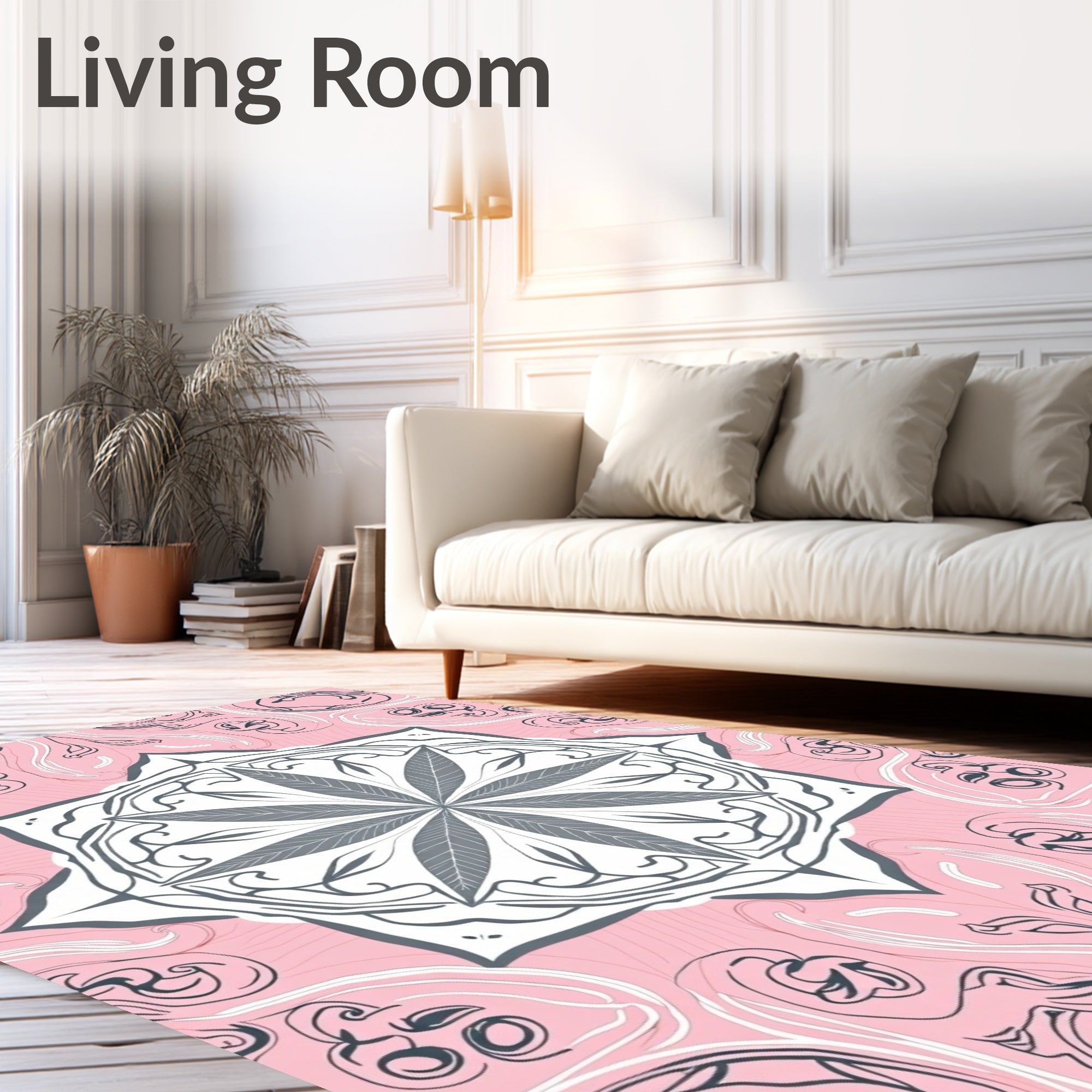 Pink Gray Mandala Floral Art Rug