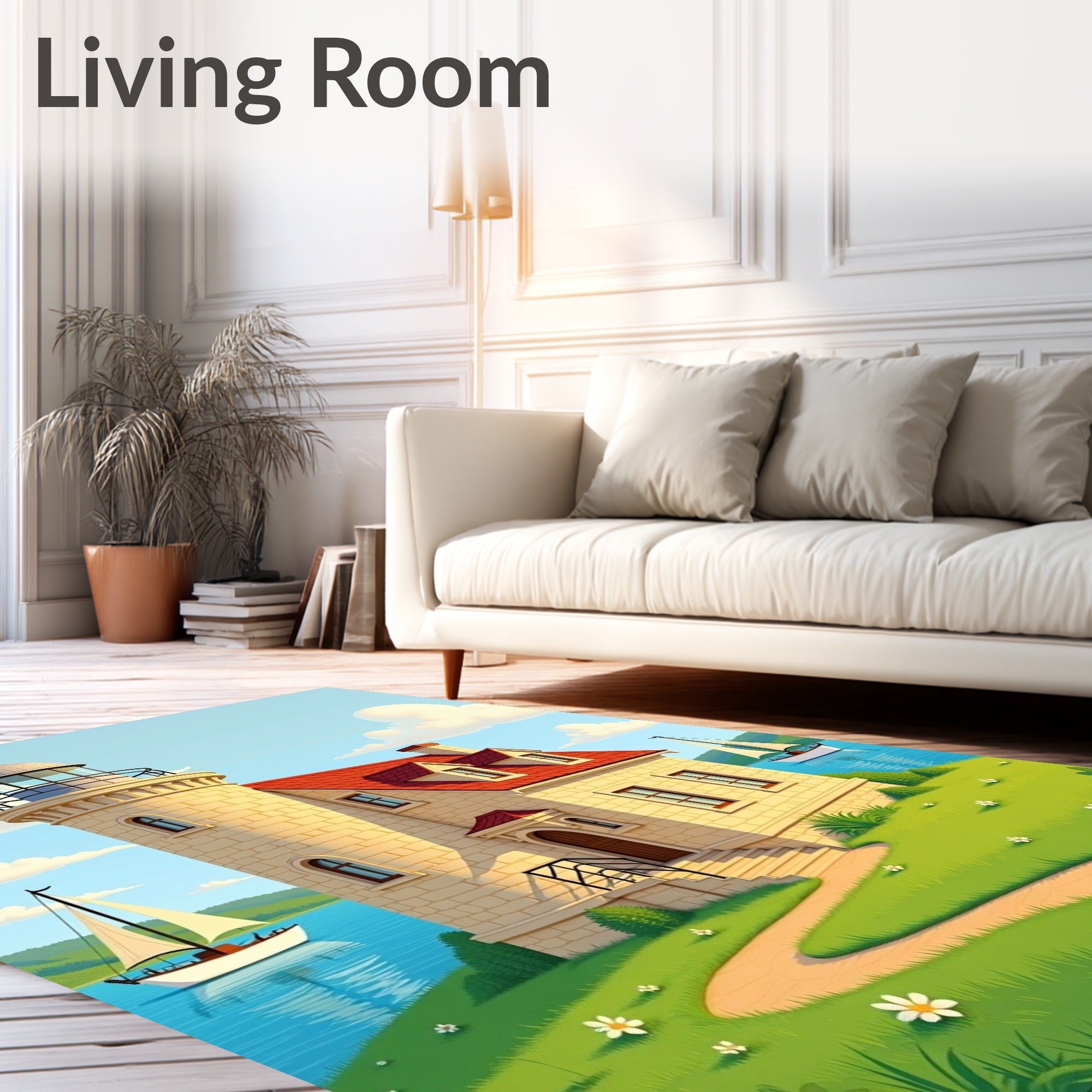 Coastal Lighthouse Sailboat Scenic View Rug