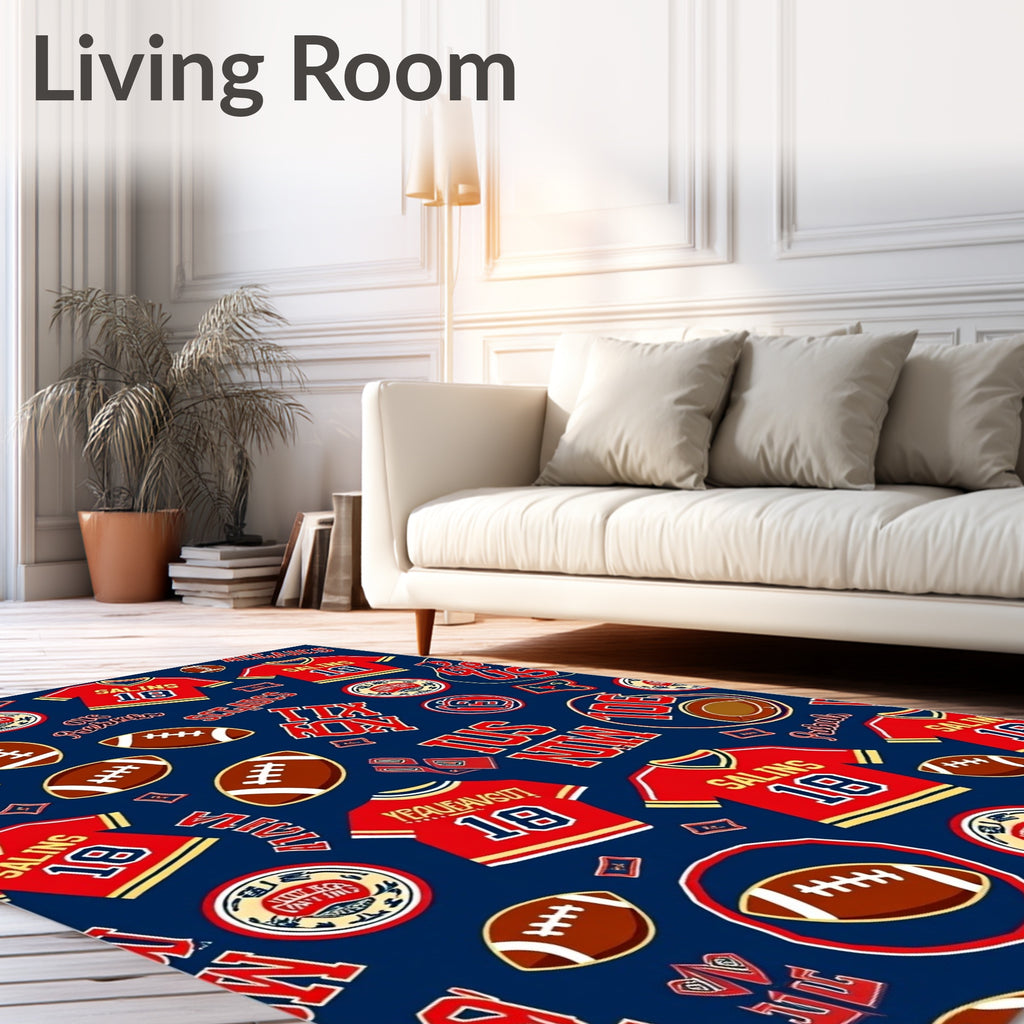 Red Football Jerseys and Awards Collage Rug