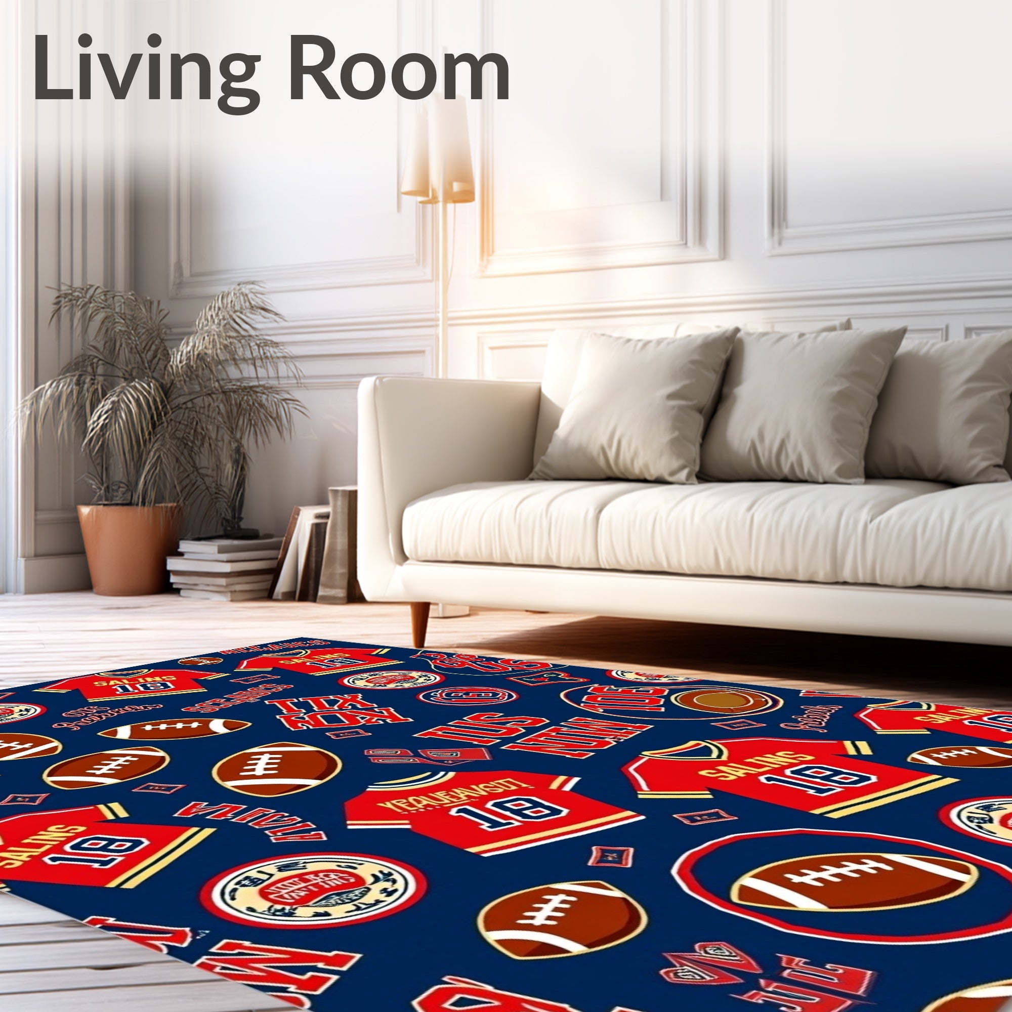 Red Football Jerseys and Awards Collage Rug