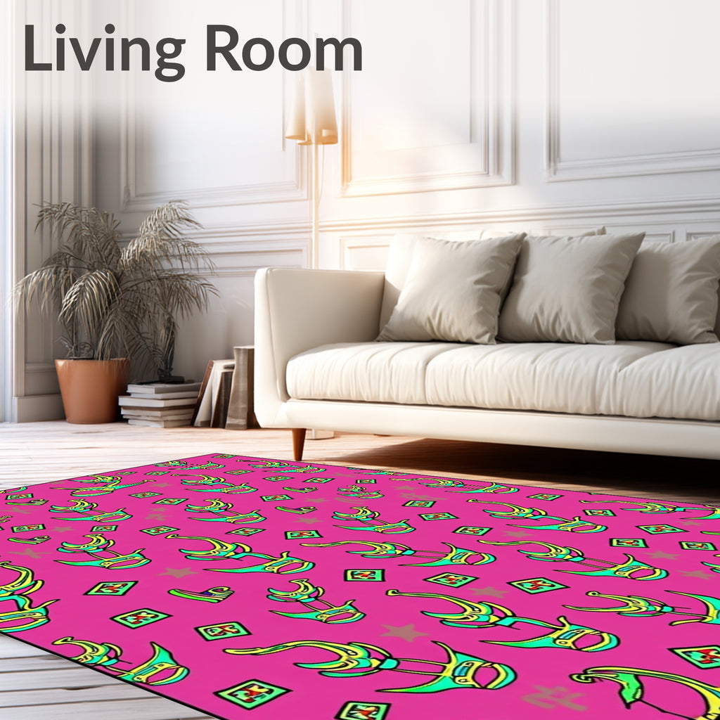 Vibrant Pink Futuristic Abstract Forms Rug