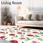 Red Strawberry Flower Cream Field Rug