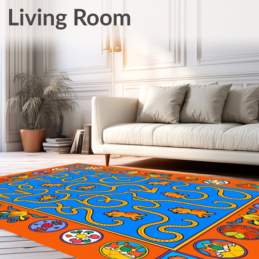 Bright Orange Blue Tiger Maze Rug