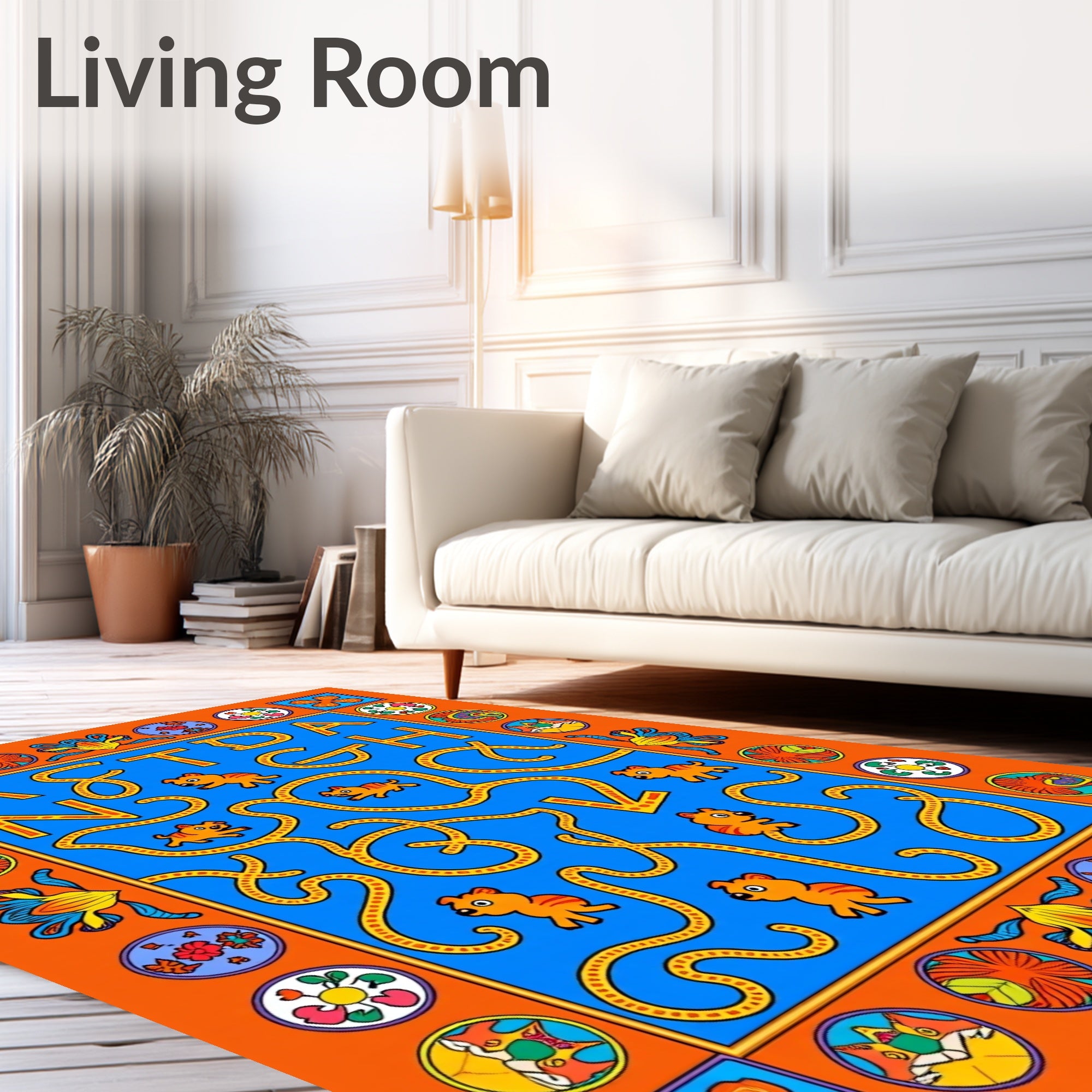 Bright Orange Blue Tiger Maze Rug