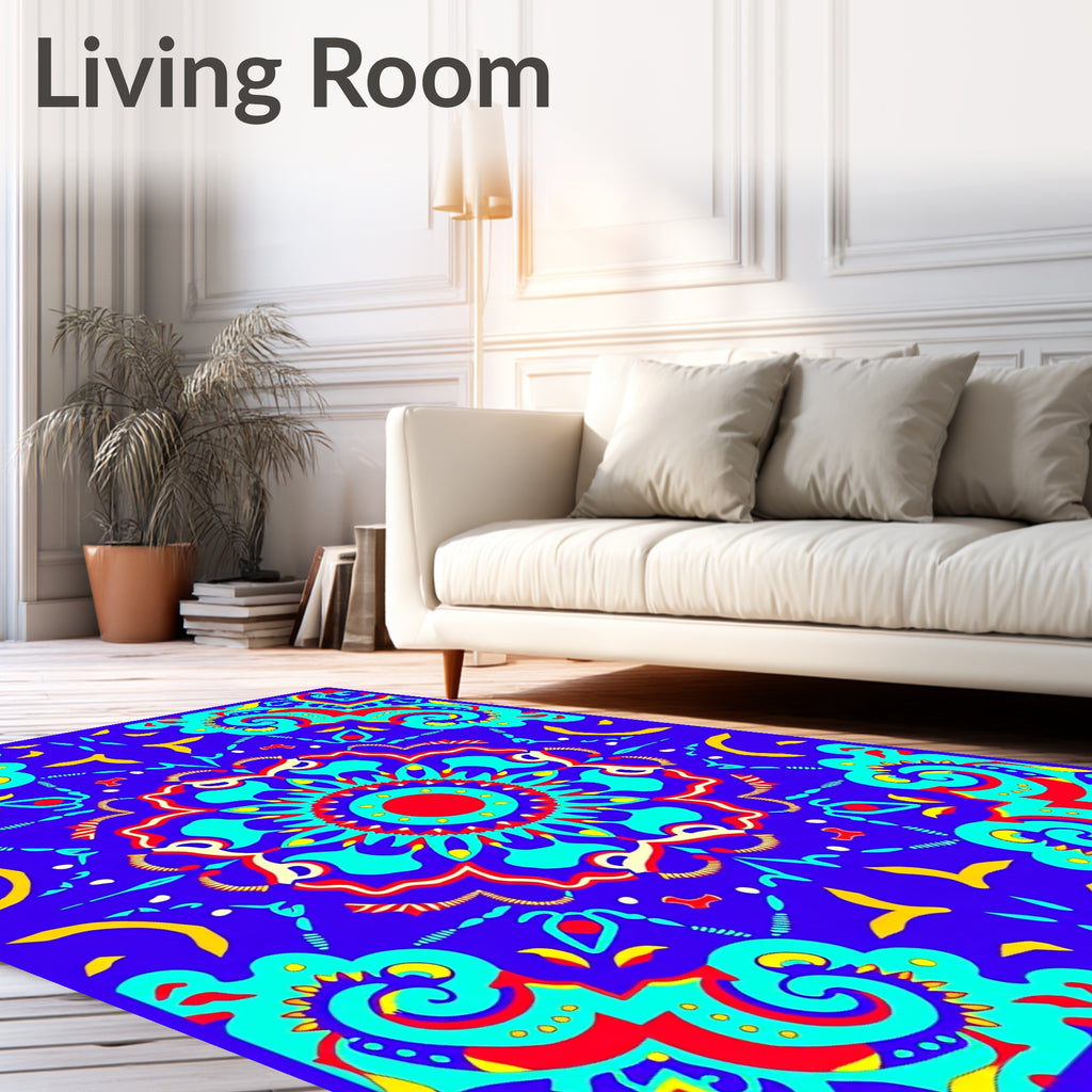 Vibrant Blue Red Turquoise Mandala Rug