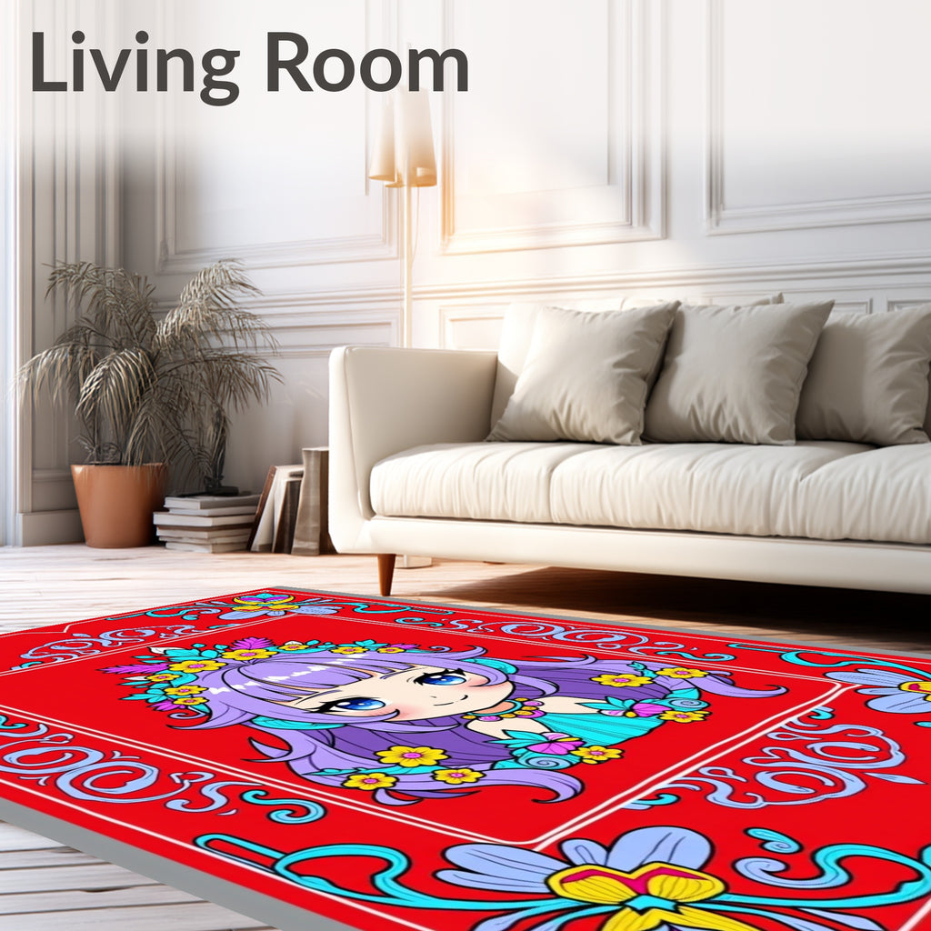 Cute Kawaii Chibi Mermaid Floral Rug
