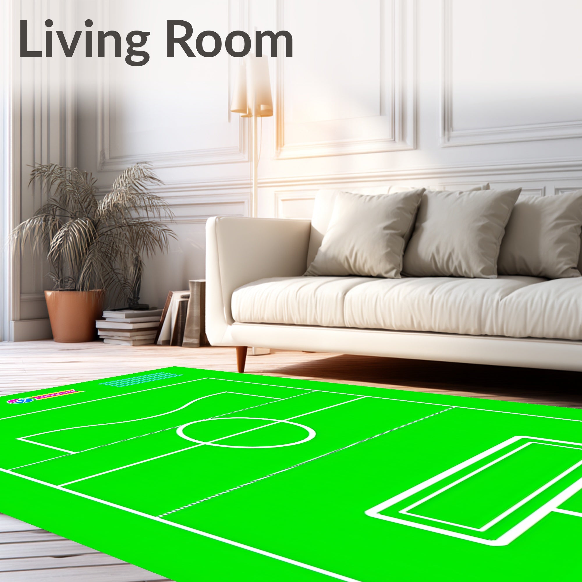Bright Green Soccer Field Graphic Rug