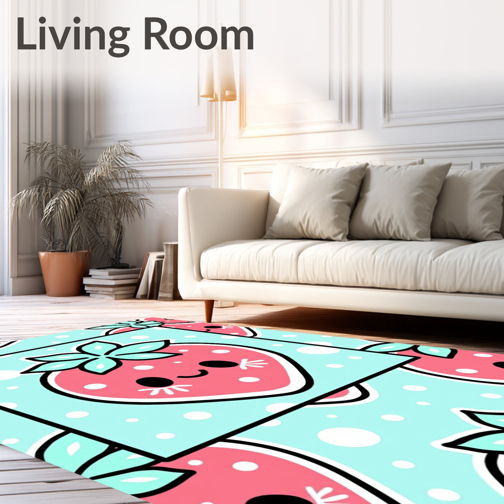Cute Pink Strawberry Mint Dot Rug