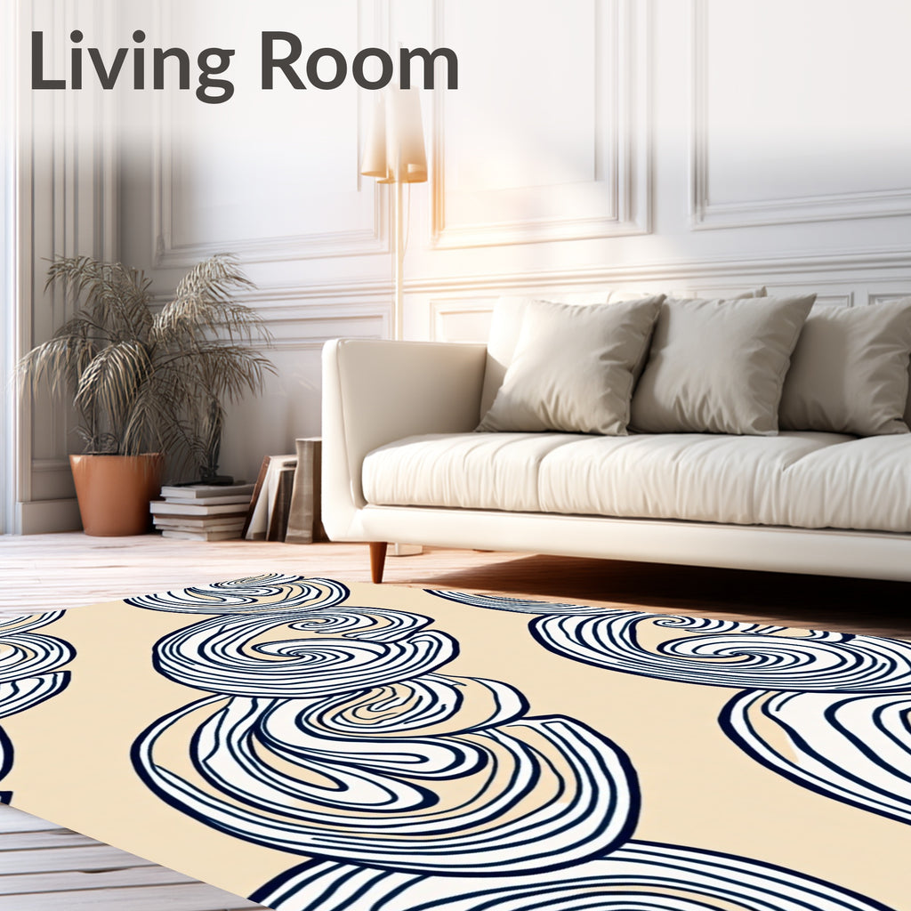 Beige Navy Swirling Organic Abstraction Rug