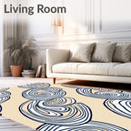 Beige Navy Swirling Organic Abstraction Rug