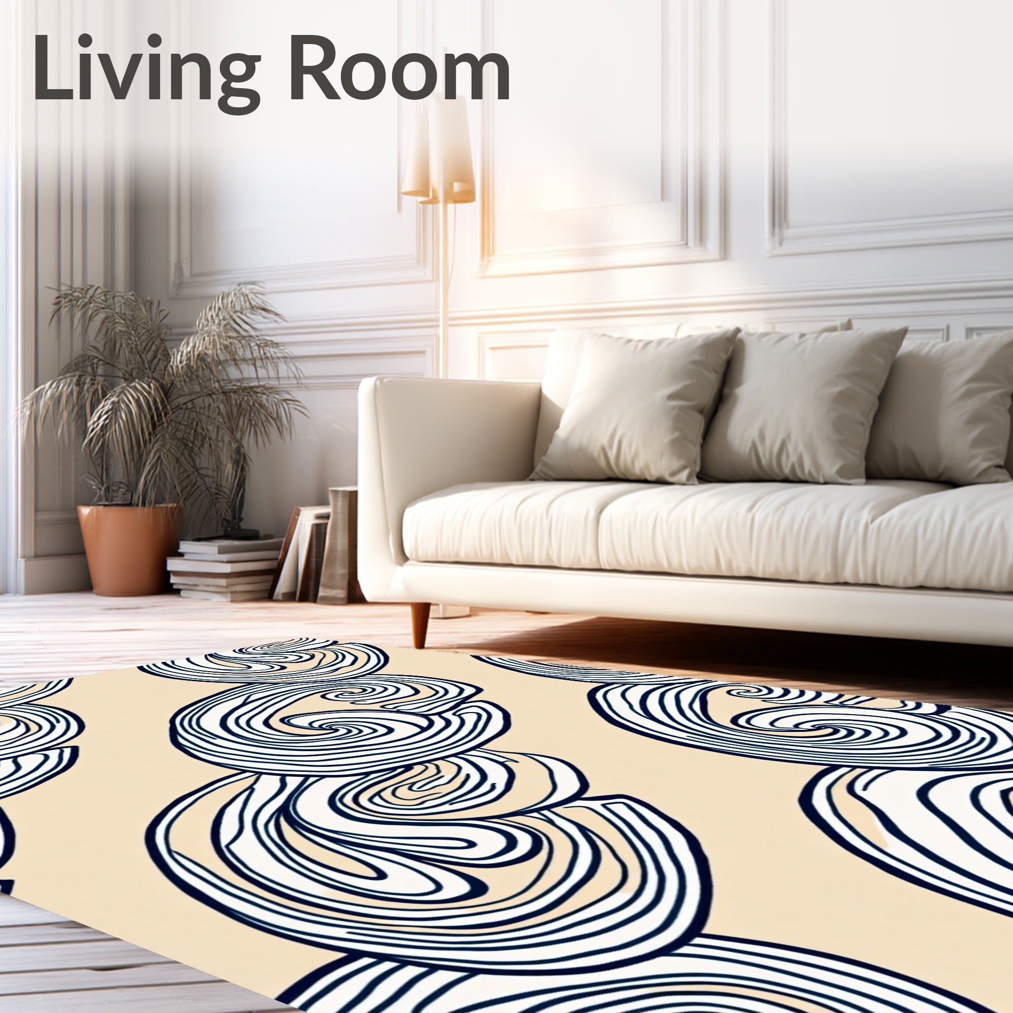 Beige Navy Swirling Organic Abstraction Rug