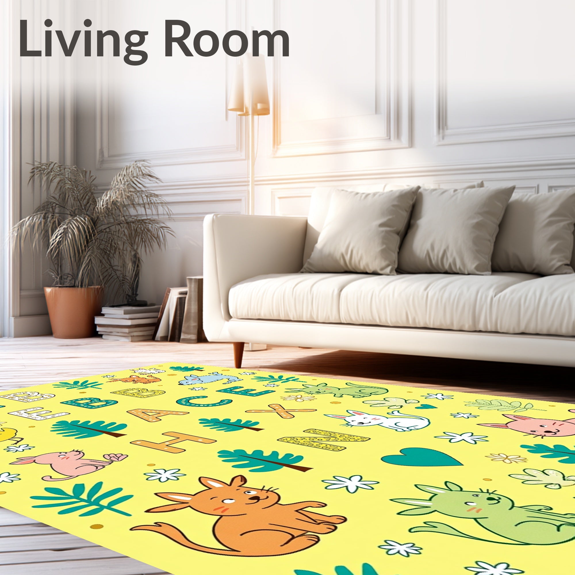 Whimsical Alphabet Meadow Animals Rug