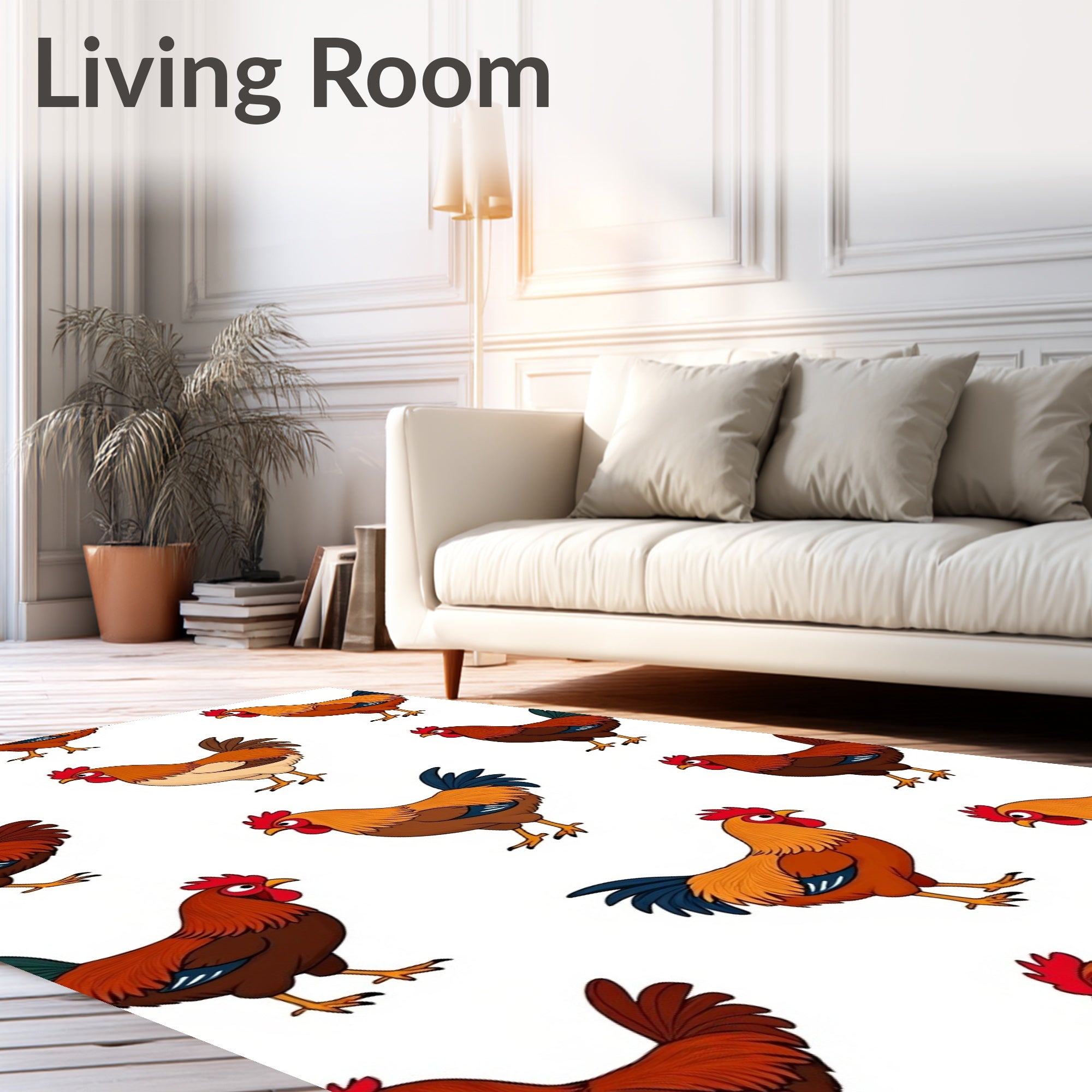 Whimsical Rooster Chicken Farm Animals Rug