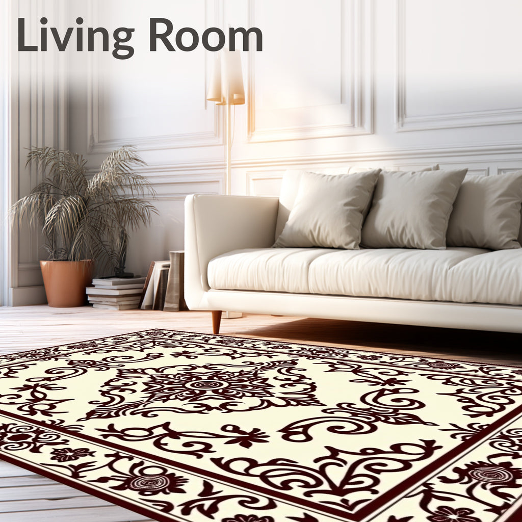 Rich Burgundy Floral Scroll Medallion Rug