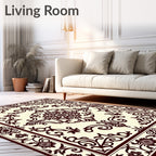 Rich Burgundy Floral Scroll Medallion Rug