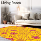 Golden Pink Floral Swirls Rug