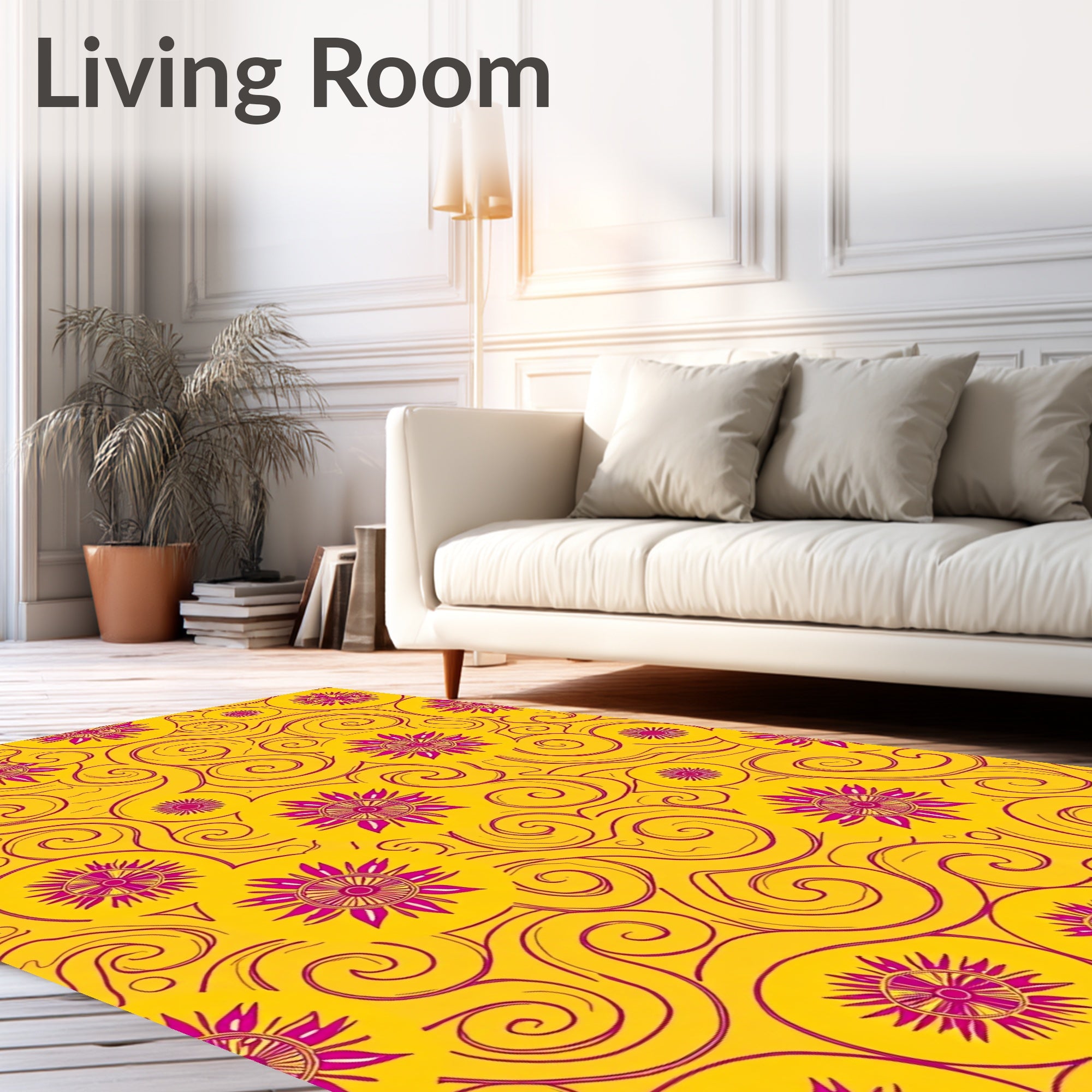 Golden Pink Floral Swirls Rug