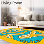 Retro Blue Yellow Swirling Waves Rug