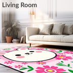 Cute White Bear Pink Floral Background Rug