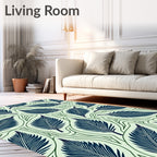Navy Blue Feather Leaf Pattern Rug
