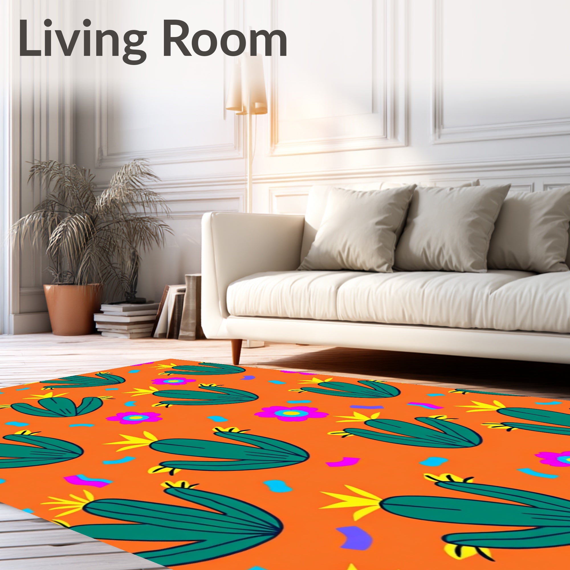 Whimsical Green Cactus Floral Confetti Rug