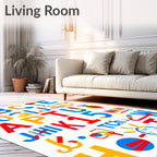 Red Blue Yellow Alphabet Collage Rug
