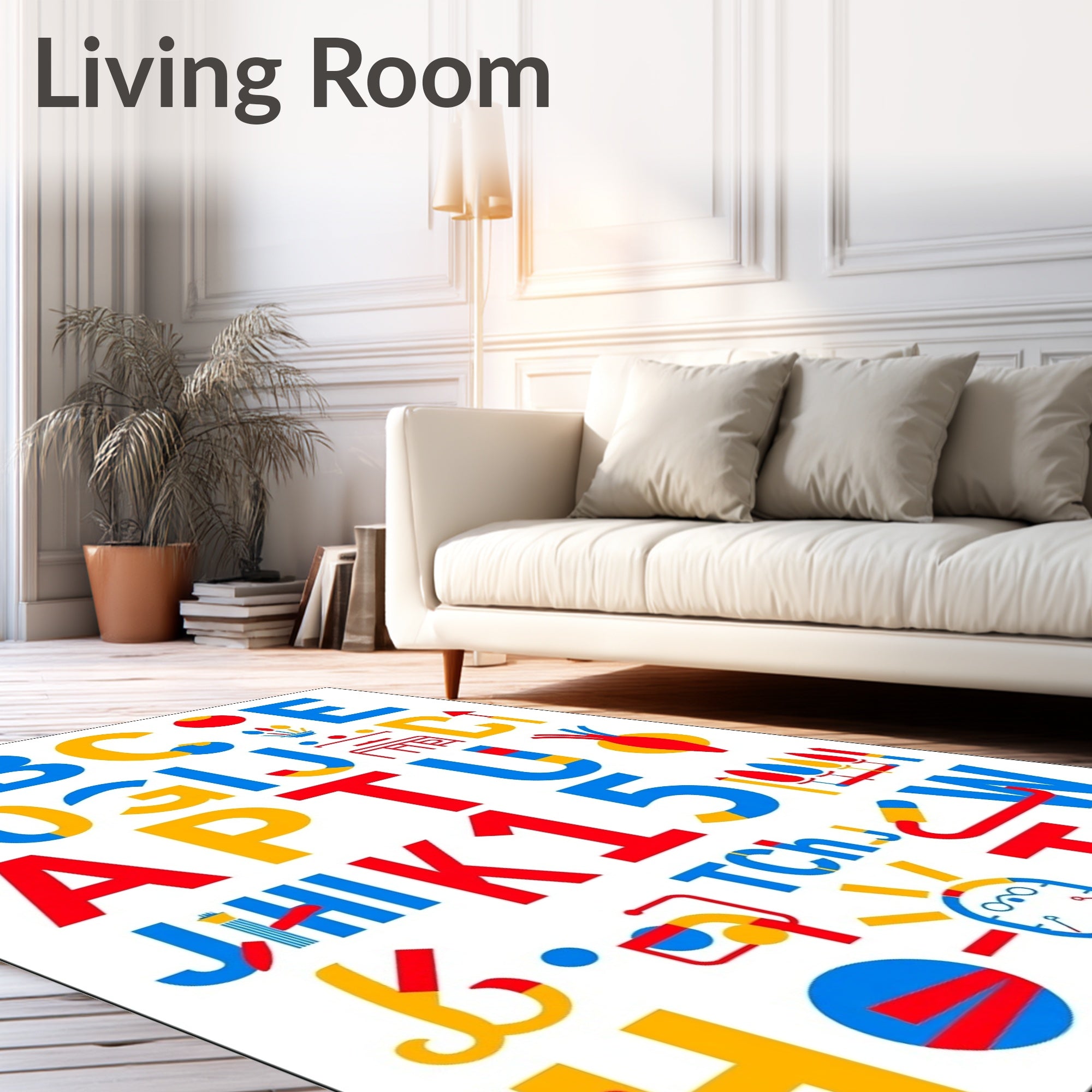 Red Blue Yellow Alphabet Collage Rug