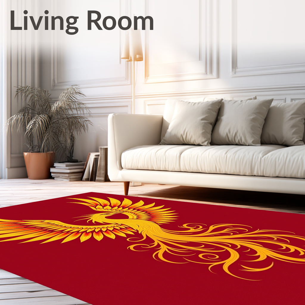 Golden Phoenix Majestic Winged Creature Rug