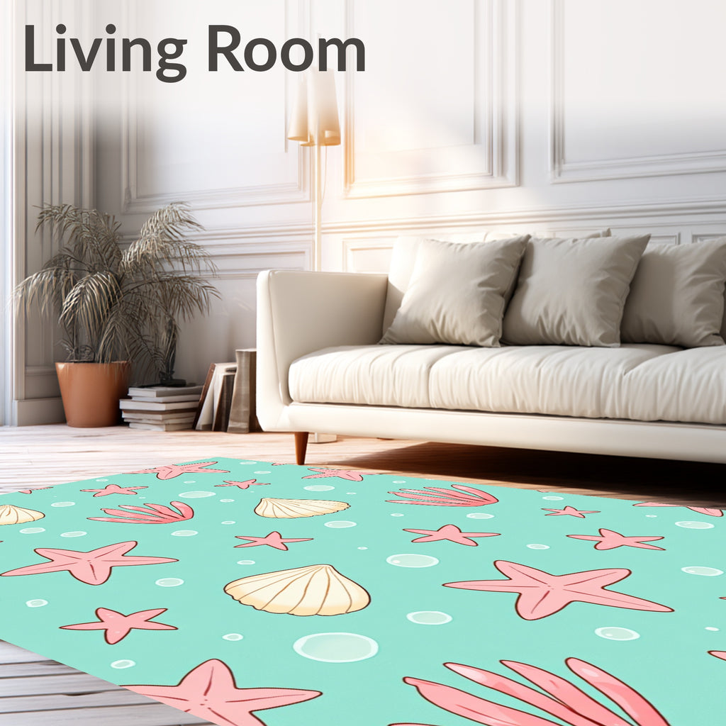 Pink Starfish Shell Bubble Aqua Rug