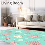 Pink Starfish Shell Bubble Aqua Rug