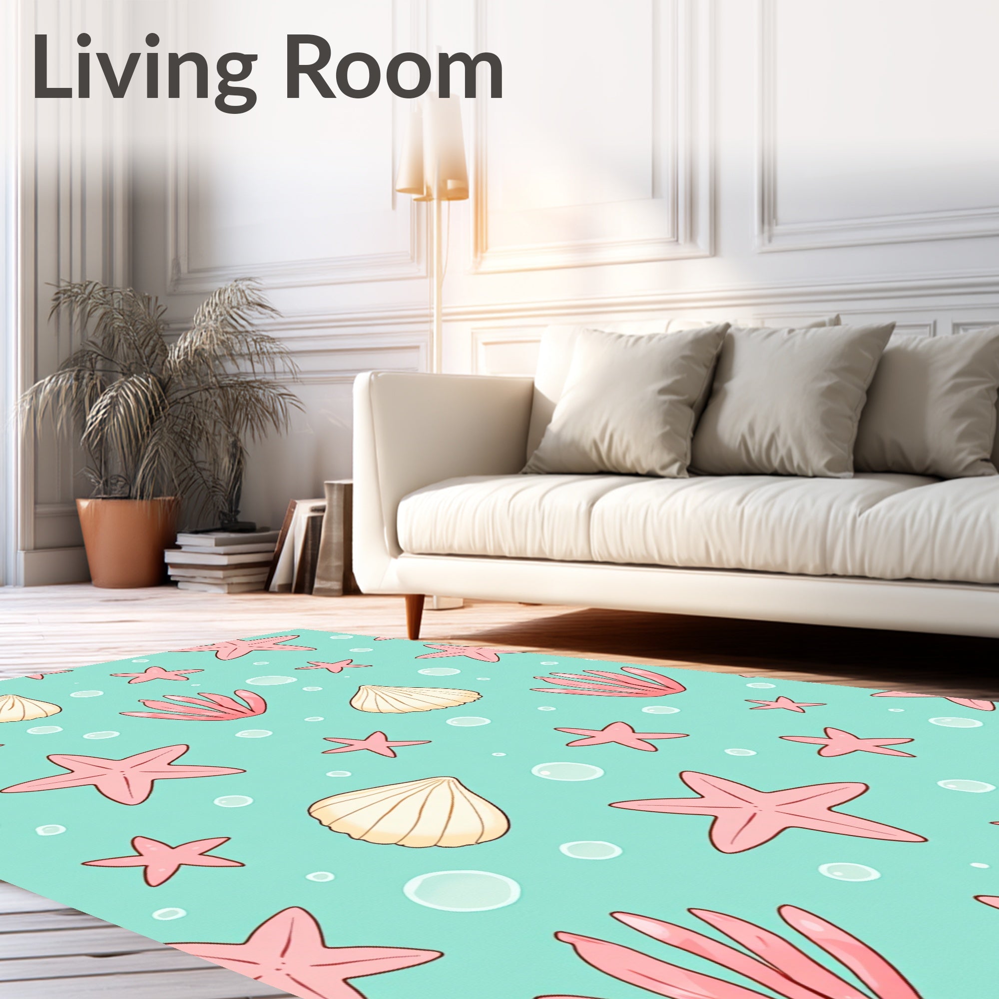 Pink Starfish Shell Bubble Aqua Rug
