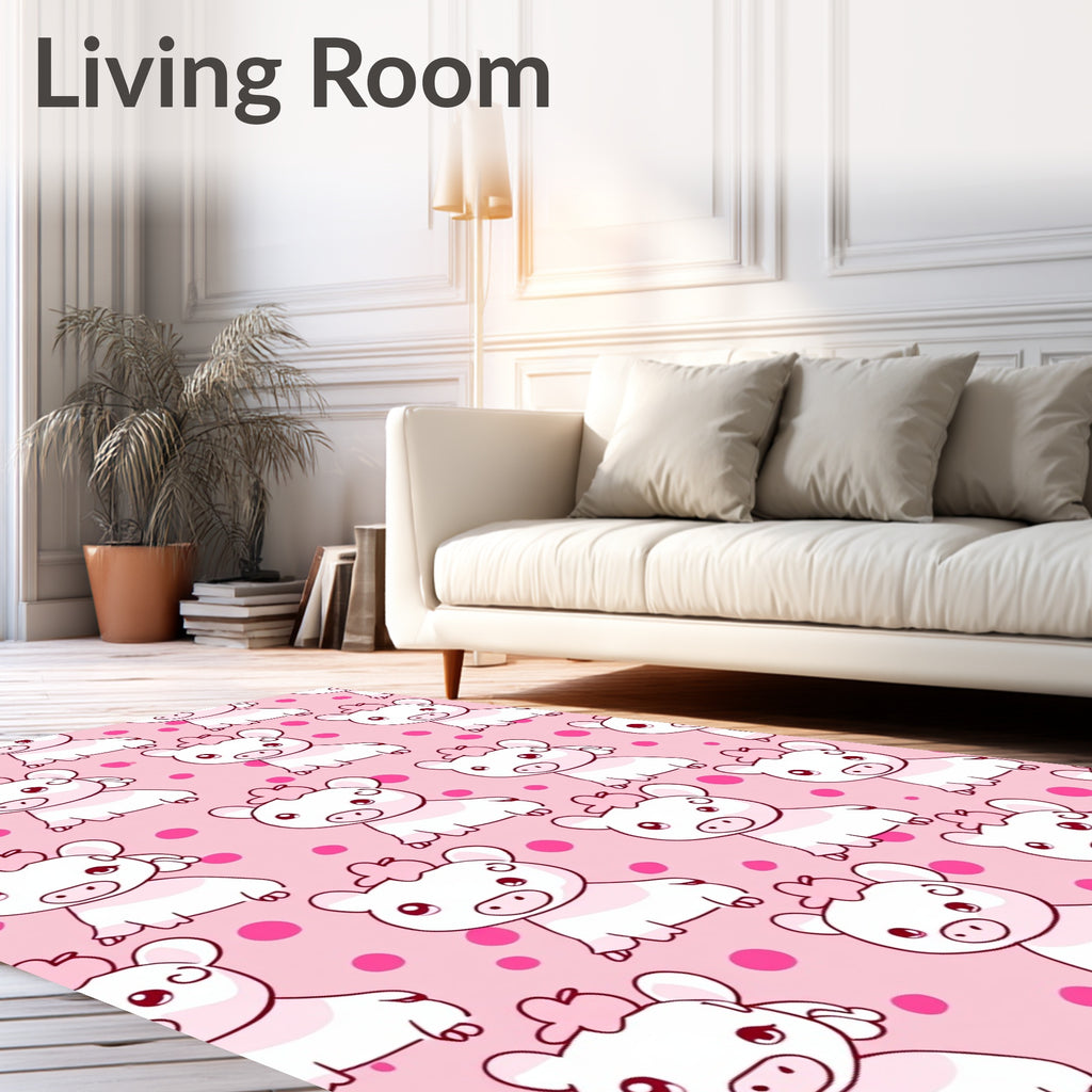 Cute Piggy Pink Polka Dot Meadow Rug