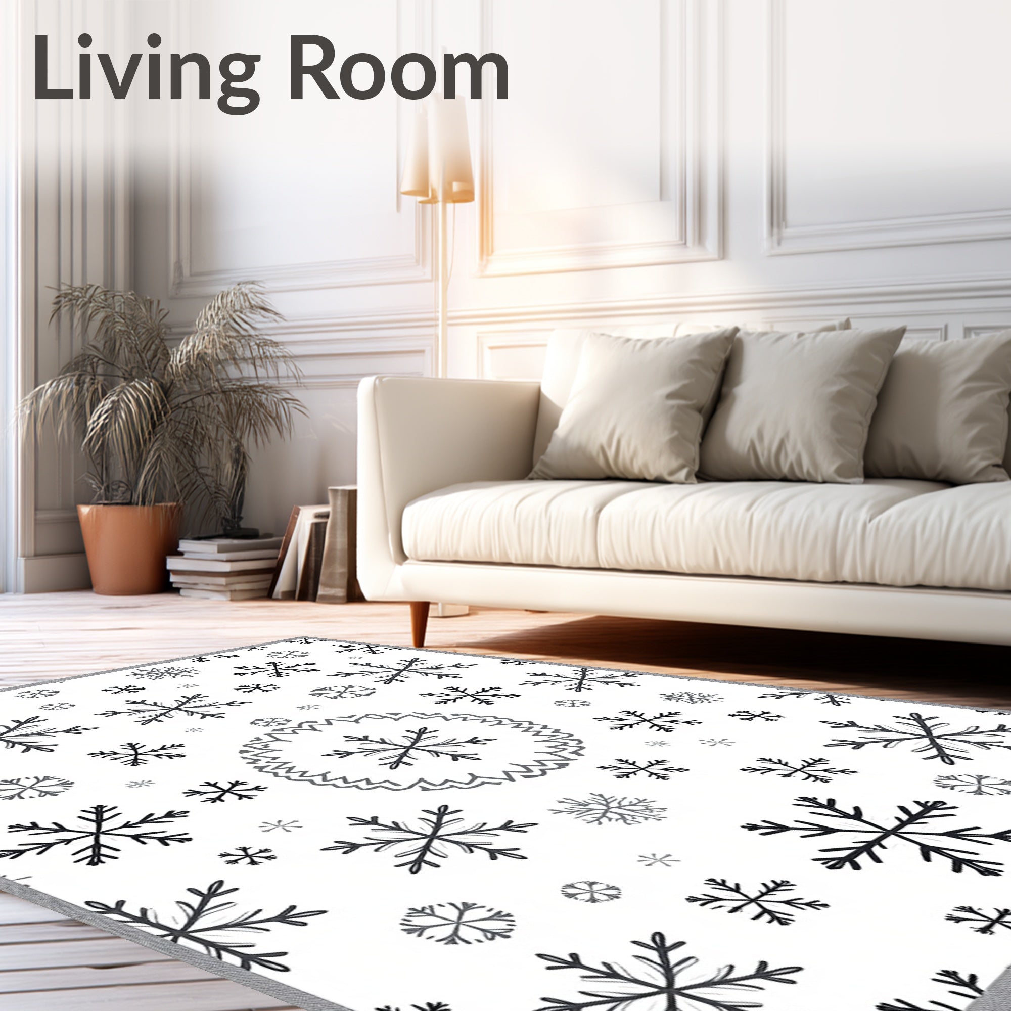 Black White Snowflake Scatter Rug