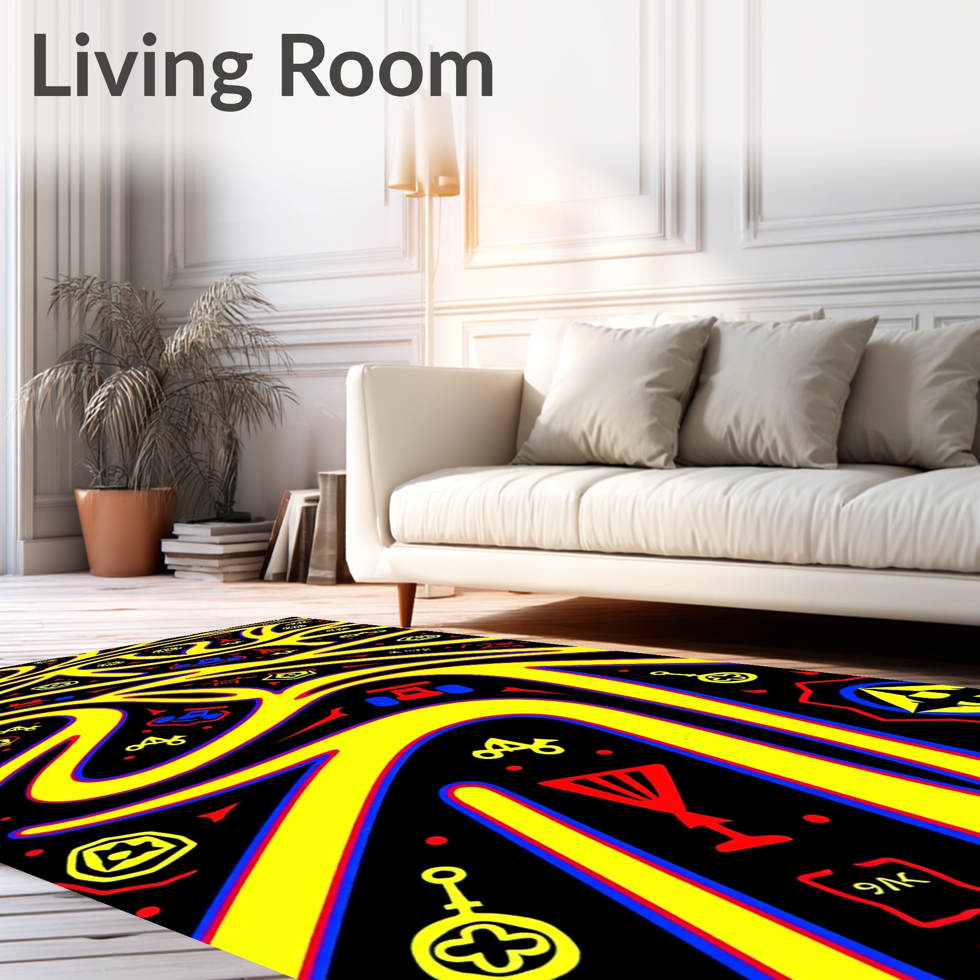 Retro Yellow Red Blue Graphic Rug