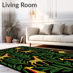 Yellow Giraffe Green Leaf Black Background Rug