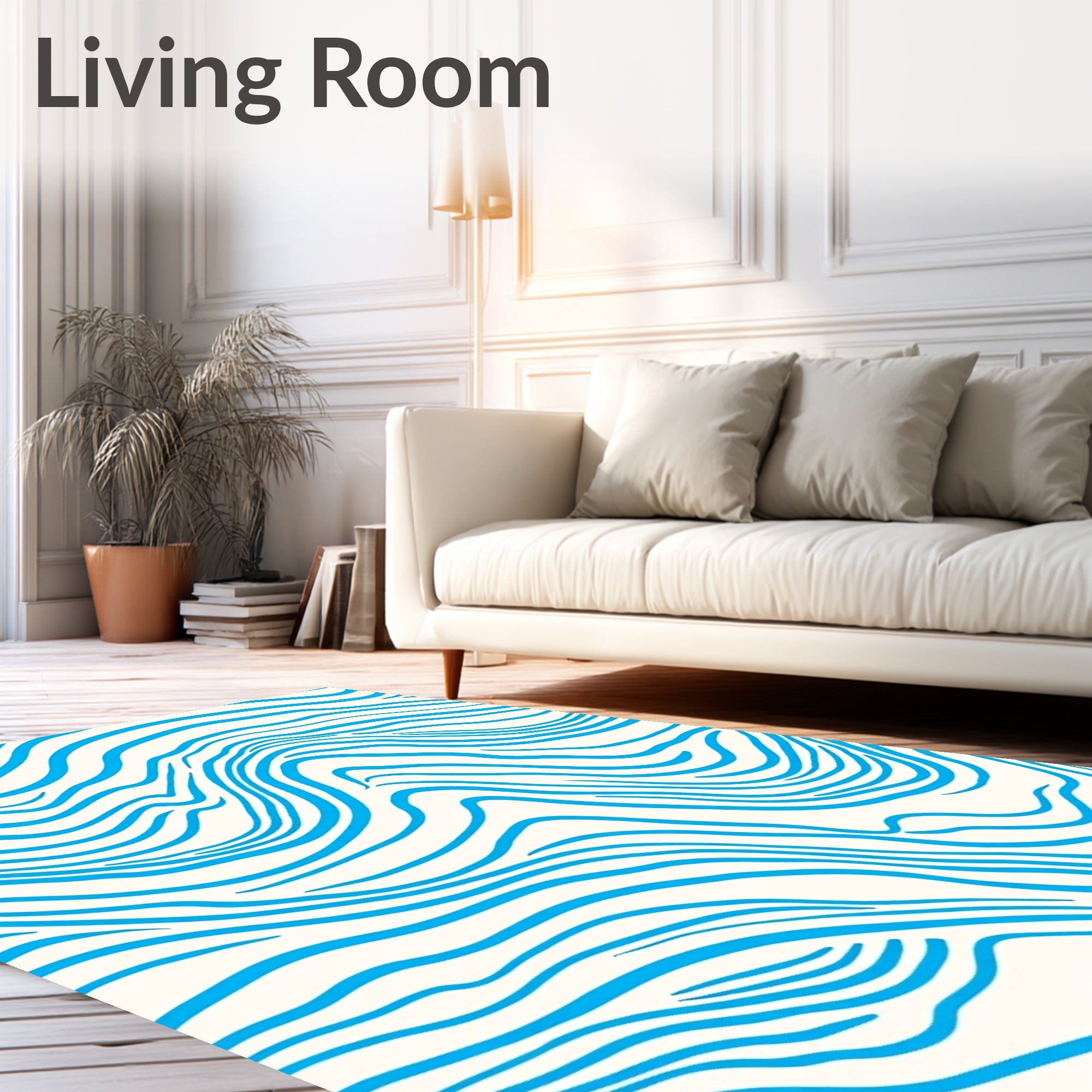 Oceanic Blue Abstract Wavy Lines Rug