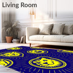 Bold Yellow Lion Faces Navy Field Rug