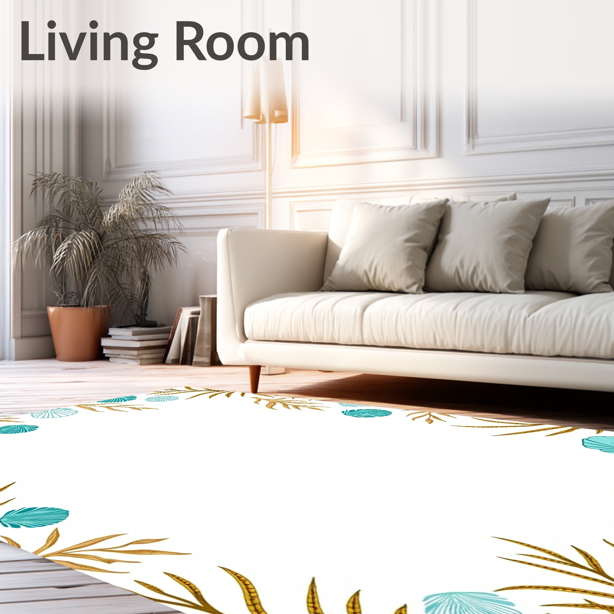 Teal Seashell And Kelp Border Rug