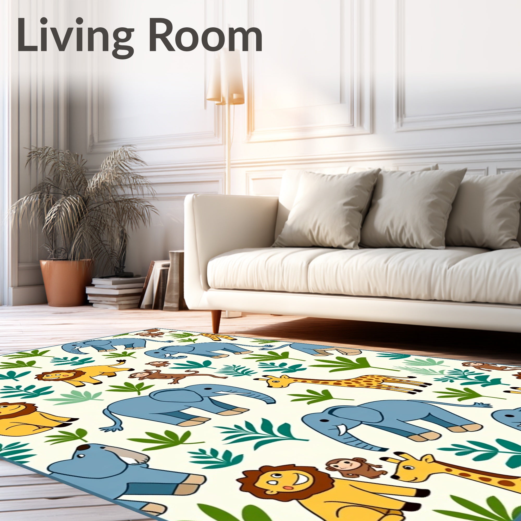 Jungle Friends Elephant Lion Giraffe Monkey Rug