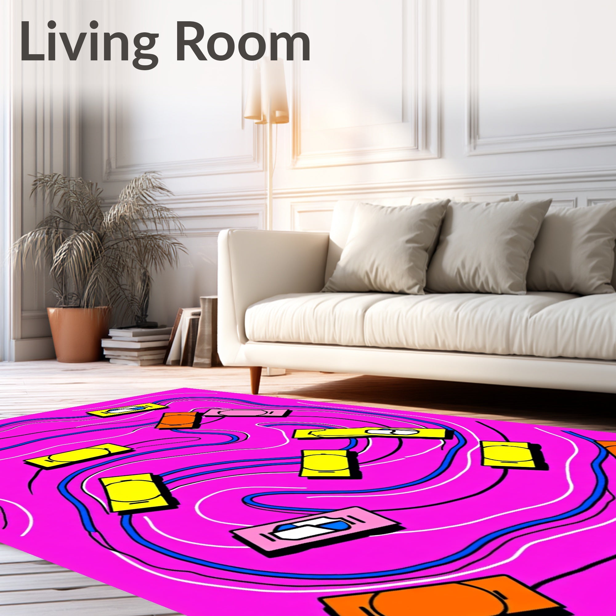 Retro Pop Art Rectangles Pink Background Rug