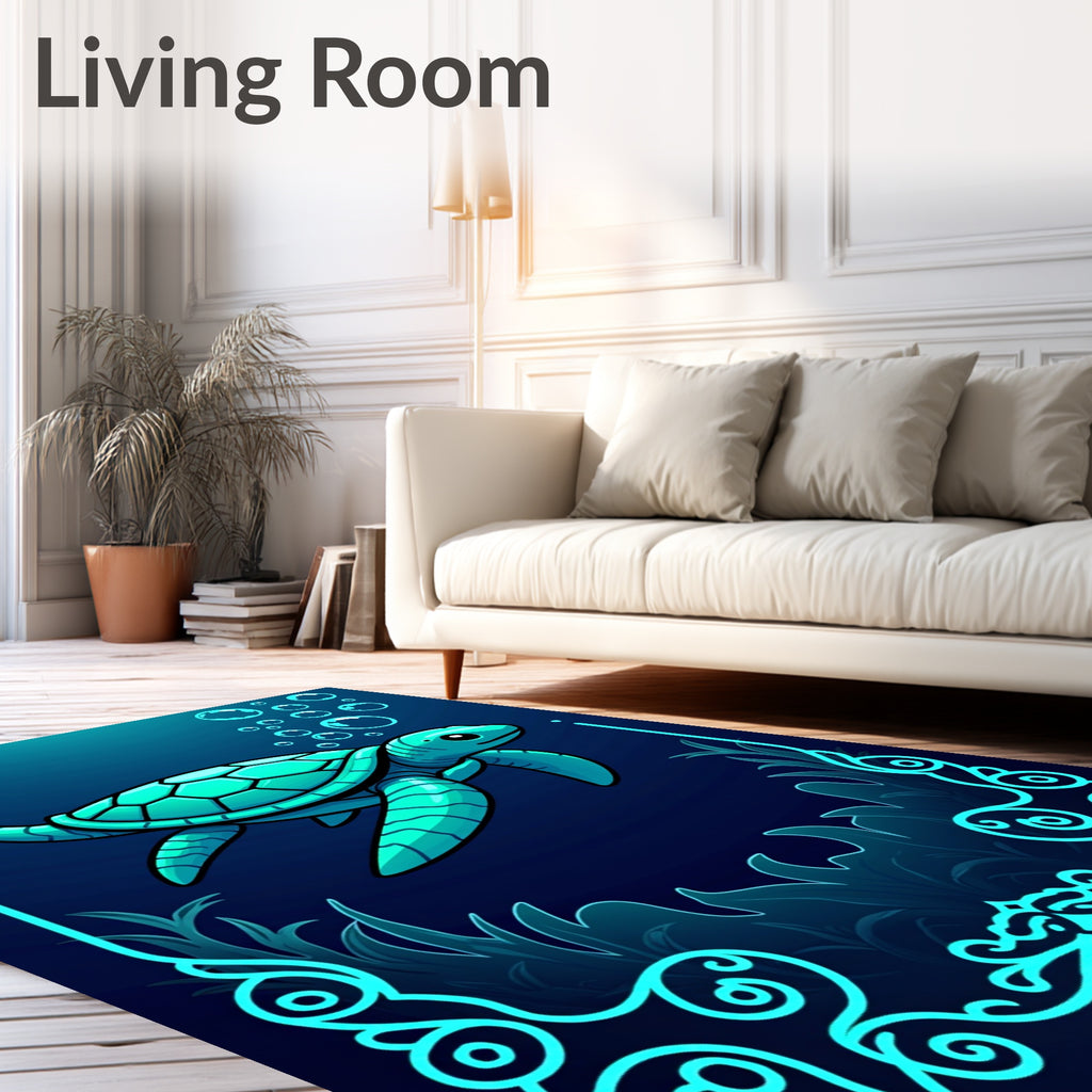 Aqua Turtle Ocean Bubbles Frame Rug