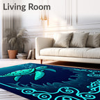 Aqua Turtle Ocean Bubbles Frame Rug