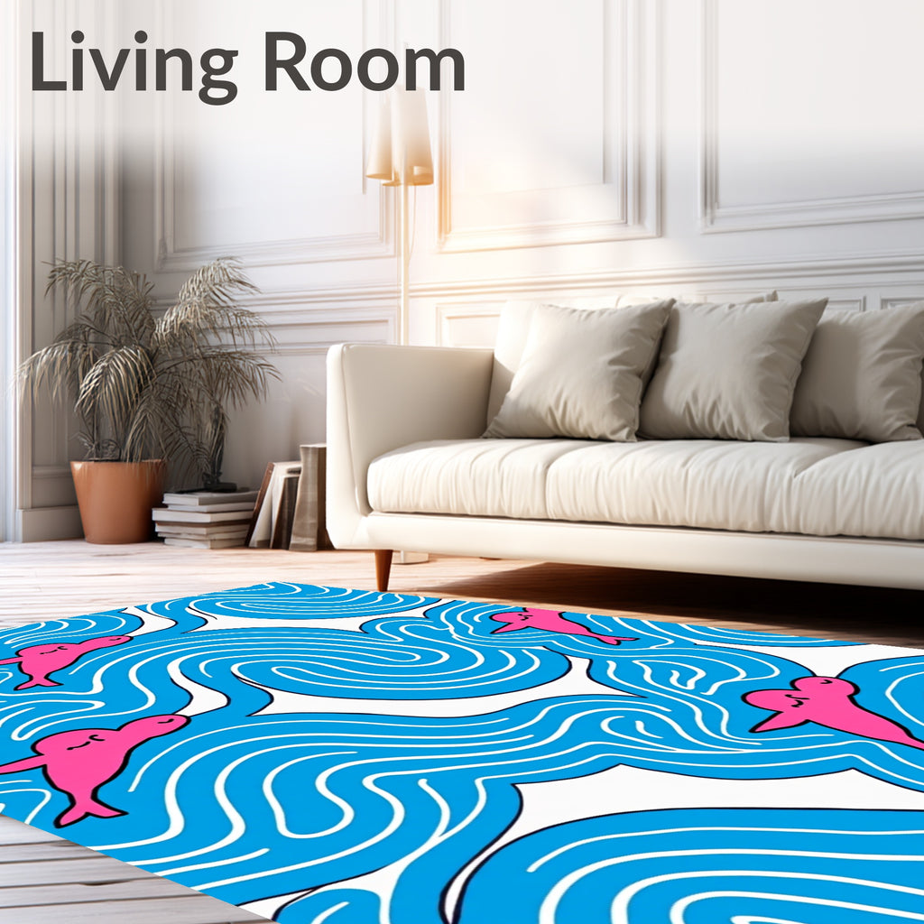 Pink Dolphins Blue Waves Rug